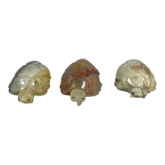 Lot of 3 Vintage Hand Carved Stone Turtle Figurines Paperweight Soapstone Set 3 - Picture 1 of 16